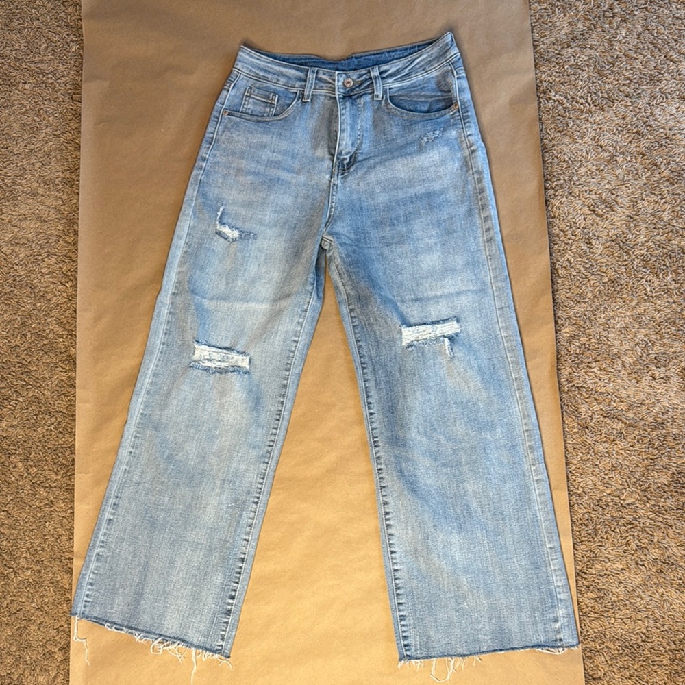 Allimy Stylish Ripped Light Blue Denim Jeans 4s